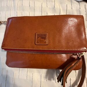 Dooney & Bourke Tan Leather small gold over crossbody